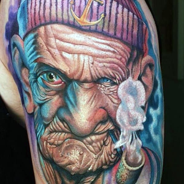 Realistic Popeye Half Sleeve Guys Tattoos