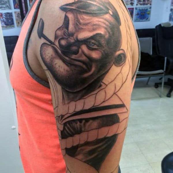 Realistic Popeye Pope Mens Upper Arm Tattoo