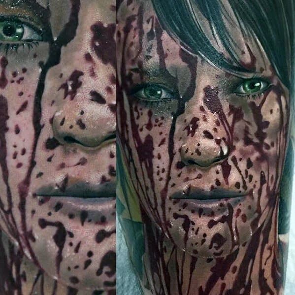 Realistic Portrait Video Game Mens Tattoo Ideas With Quiet Metal Gear Design