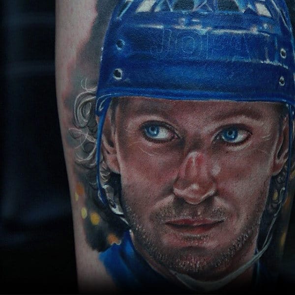 Realistic Professional Hockey Player Mens Arm Tattoo