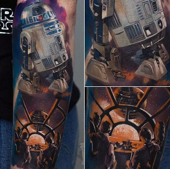 Realistic Rd2d Mens Sleeve Tattoos