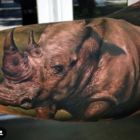 Realistic Rhino Inner Arm Sleeve Tattoos For Men