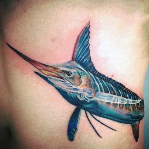 Realistic Rib Cage Side Marlin Male Tattoos