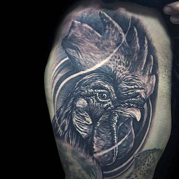 Realistic Rooster Tattoo For Men Thigh