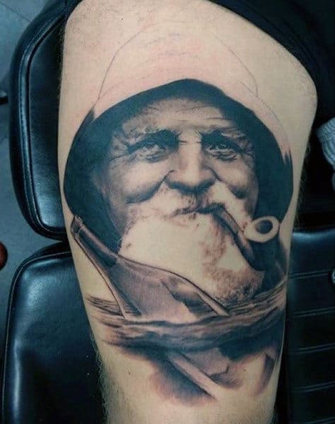 Realistic Sailor Nautical Thigh Tattoos For Males