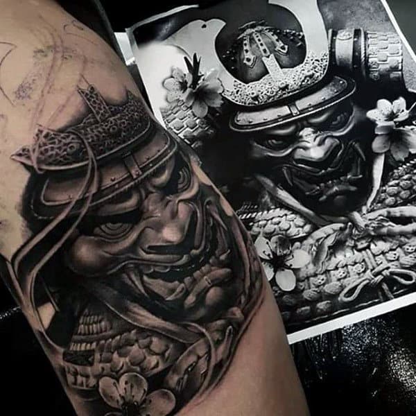 Realistic Samurai Helmet Male Arm Tattoos