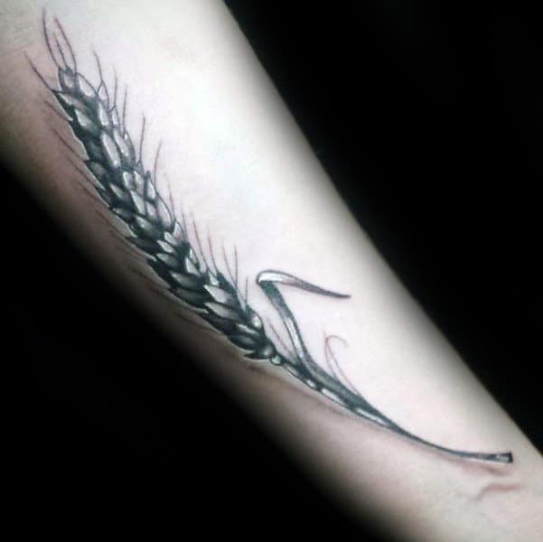 Realistic Shaded Black And White Ink Wheat Tattoos For Guys With 3d Design