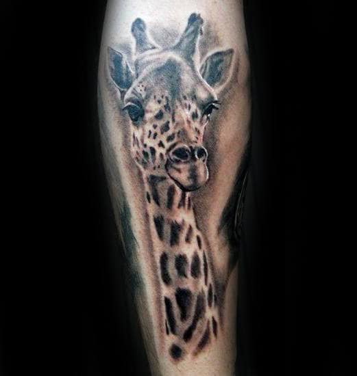 Realistic Shaded Ink Giraffe Tattoos For Gentlemen