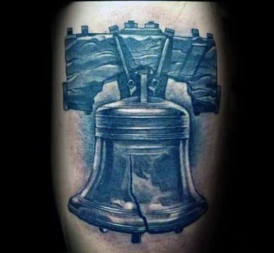 Realistic Shaded Liberty Bell Male 3d Tattoo Ideas