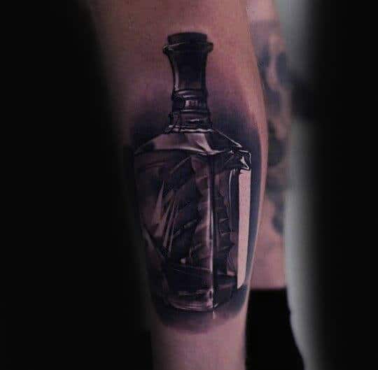 Realistic Ship In A Bottle Mens Tattoo Forearm