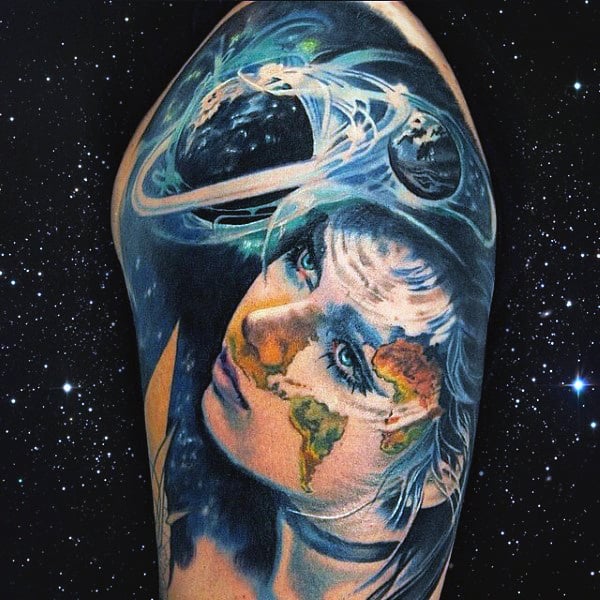 Realistic Solar System Tattoos For Men On Arm Half Sleeve