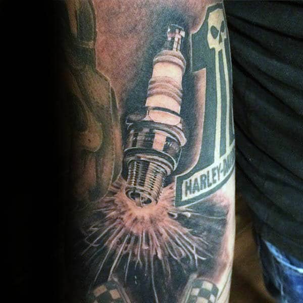 Realistic Spark Plug Inner Arm Tattoo On Male