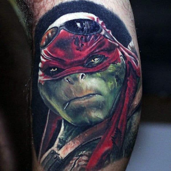 Realistic Teenage Mutant Ninja Turtle Mens Leg Tattoo