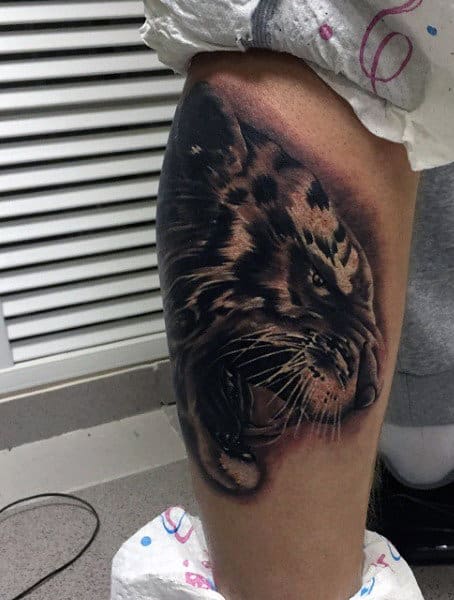 Realistic Tiger Tattoo For Males On Legs
