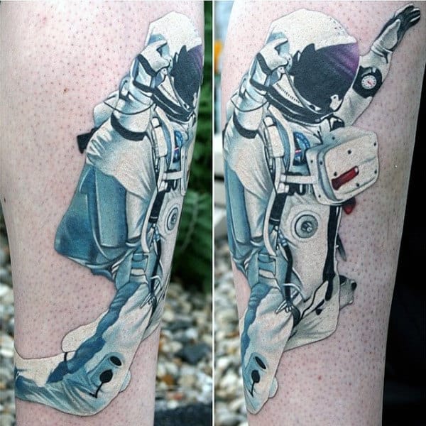 Realistic White Ink Astronaut Mens Tattoo On Forearm