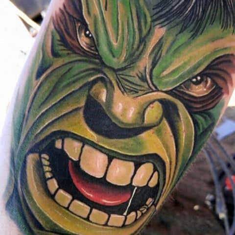 Really Angry Hulk Tattoo Male Forearm