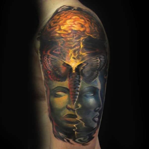 Realsitic Brain Glowing Mens Arm Tattoo Ideas