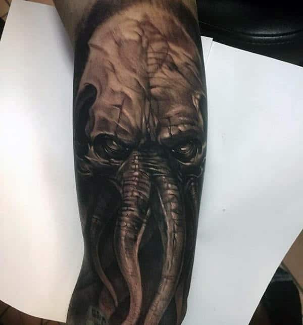 Realsitic Cthulhu Head Mens Sleeve Tattoo Ideas