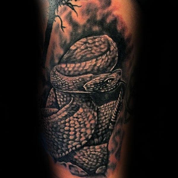 Realsitic Rattlesnake Arm Tattoo On Gentleman