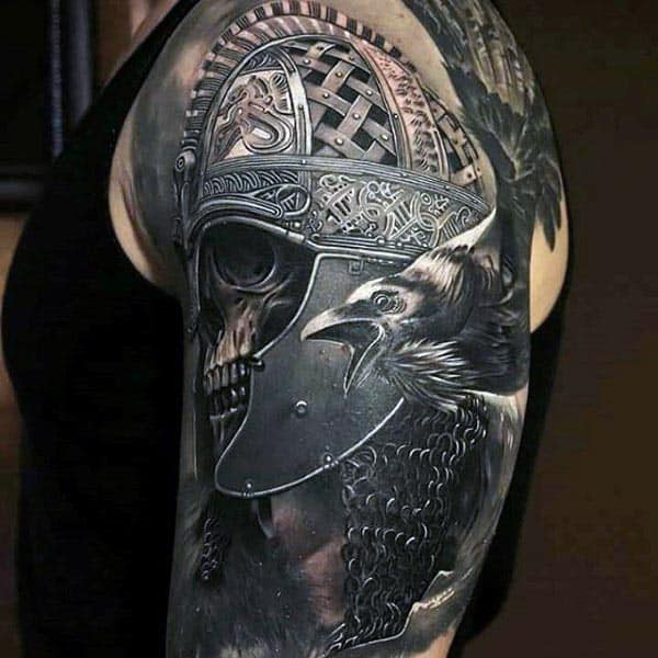 Realsitic Skull With Warrior Helmet Cool Guys 3d Arm Tattoos