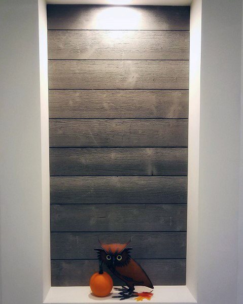 recessed wooden shelves