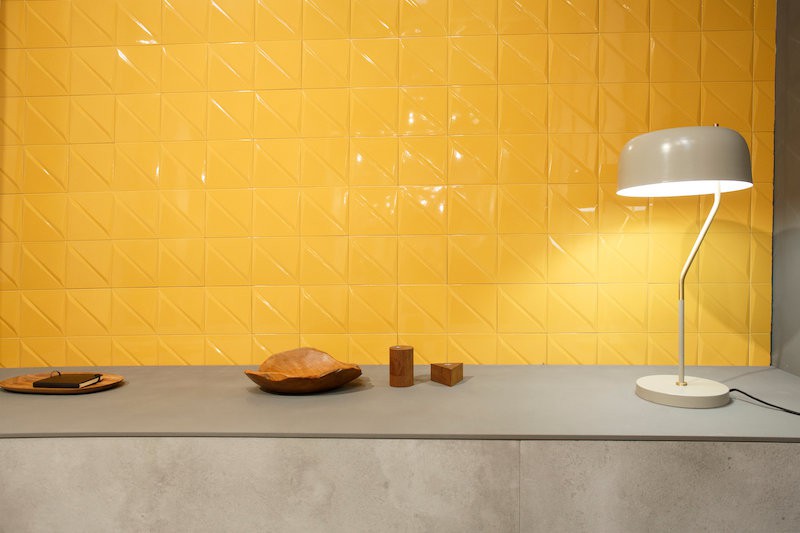 yellow tile recessed wall niche