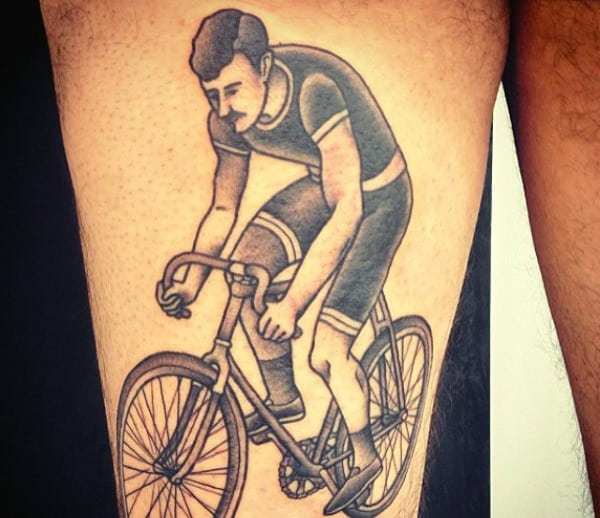 Reckless Bicycle Riding Tattoo On Calves For Men