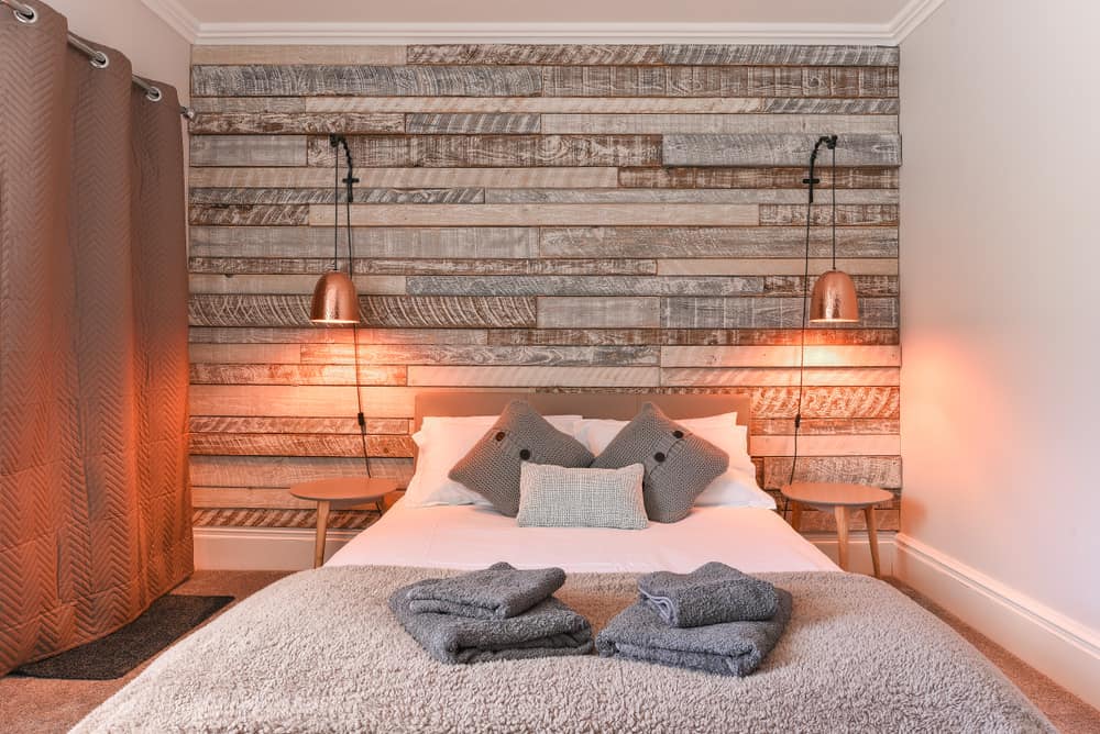 reclaimed wood panel accent wall