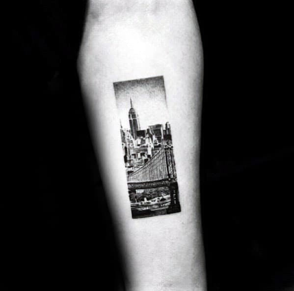 Rectangle Mens Skyline Small Tattoo Designs