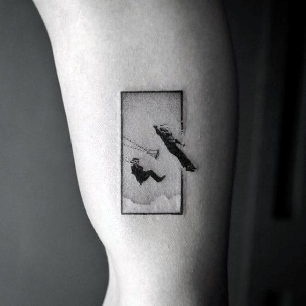 Rectangle People On Swingset Arm Quarter Sized Tattoo Designs For Guys