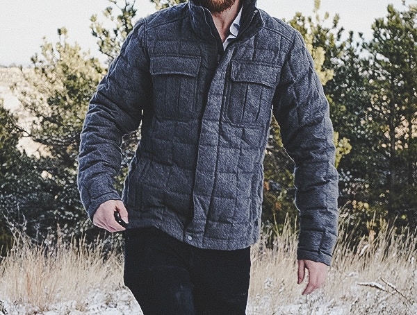 Recycled Melton Wool Mens Down Nau Jacket Review In Cape Heather