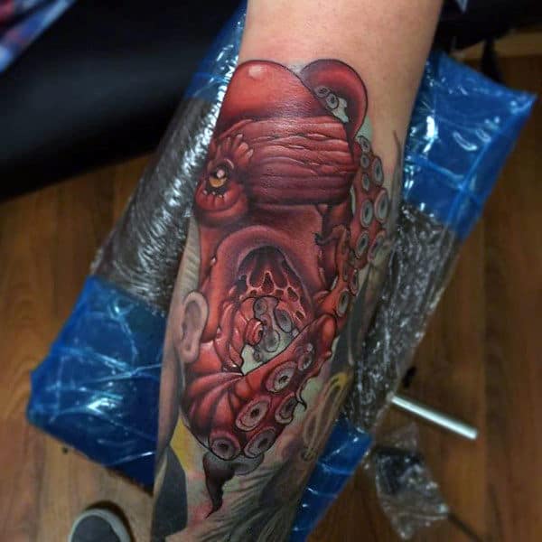 Red Alien New School Tattoo Male Arms