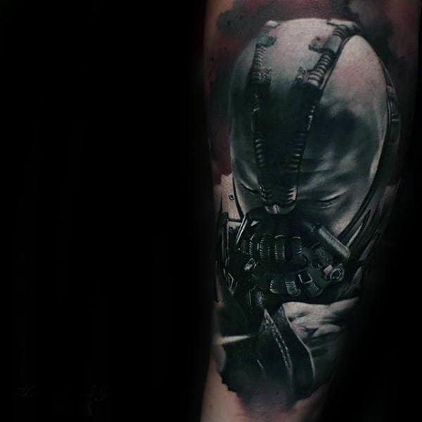 Red And Black Ink Mens Realistic Bane Arm Tattoos