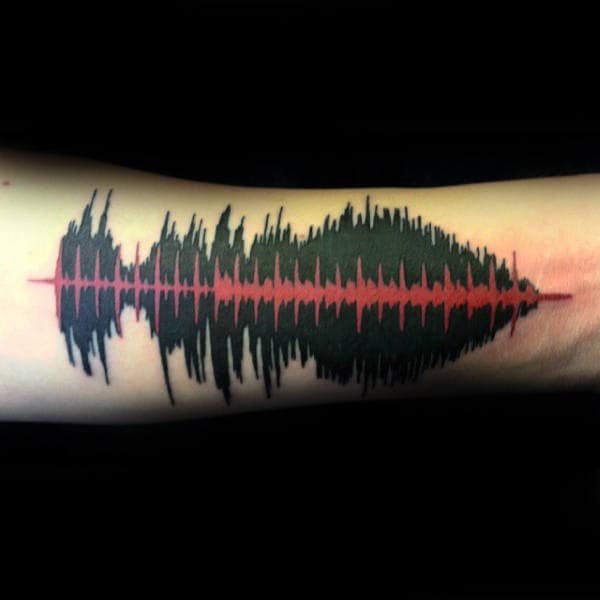 Red And Black Ink Soundwave Tattoo On Gentleman