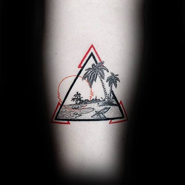 Red And Black Ink Triangle Mens Beach Forearm Tattoo