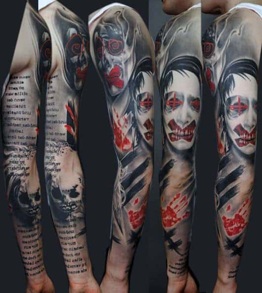 Red And Black Mens Tattoo Sleeve Designs