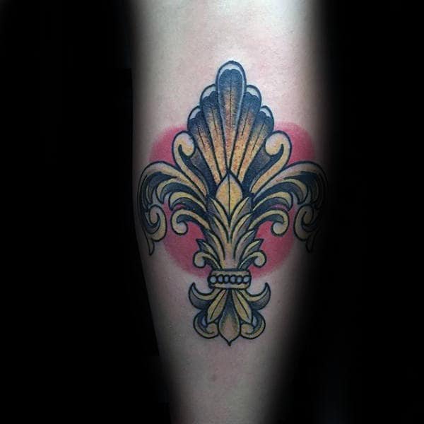 Red And Gold Guys Fleur De Lis Tattoo Ideas