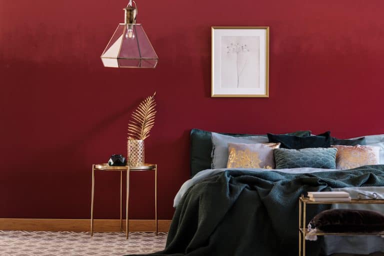 red accent wall in bedroom