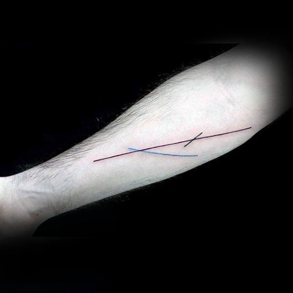 Red Black And Blue Mens Simple Line Tattoo Designs On Inner Forearms