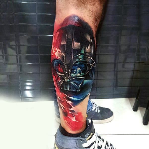 Red Blast Darth Vader Tattoo Mens Lower Legs