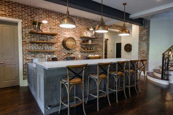 Red Brick Wall Rustic Bar Ideas