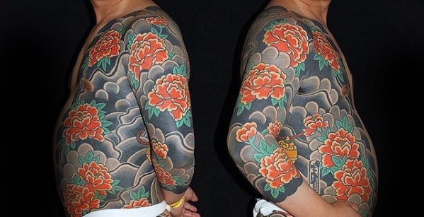 Red Carnation Flower Japanese Mens Full Body Tattoos