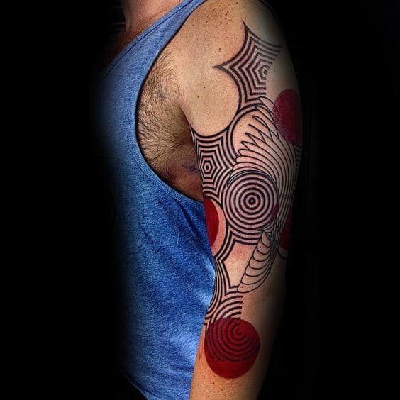 Red Circles With Geometric Lines Awesome Mens Abstract Arm Tattoos