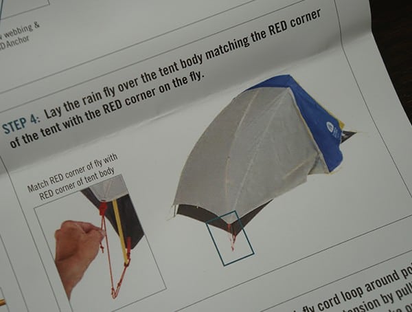 Red Corner Of Rain Fly Attached To Spike Sierra Designs Sweet Suite 3 Tent