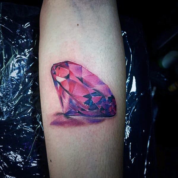 Red Dyed Diamond Mens Forearm Tattoo