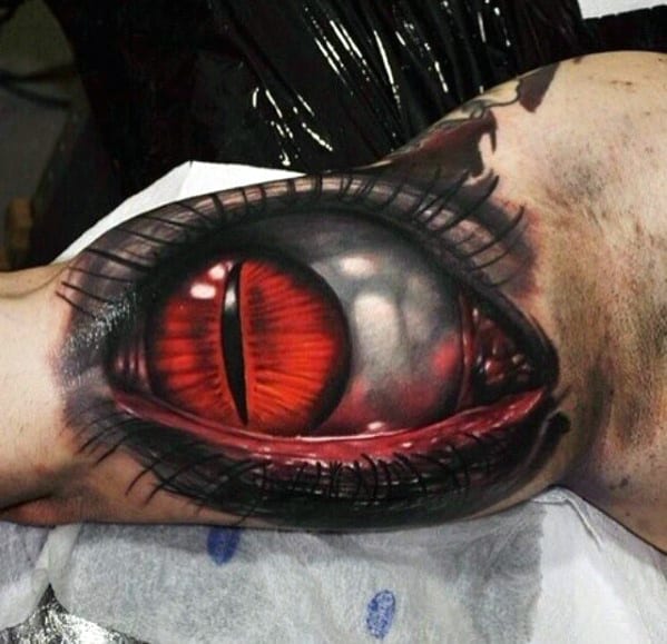 Red Eye Mens 3d Realistic Inner Arm Bicep Tattoo
