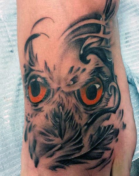 Red Eyed Owl Tattoo On Foot