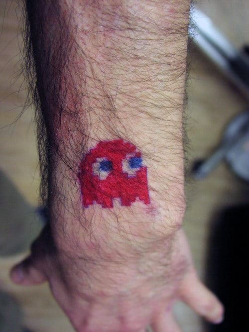 Red Ghost Mens Small Simple Packman Wrist Tattoo