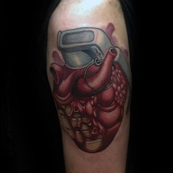 Red Heart New School Tattoos On Male Arms