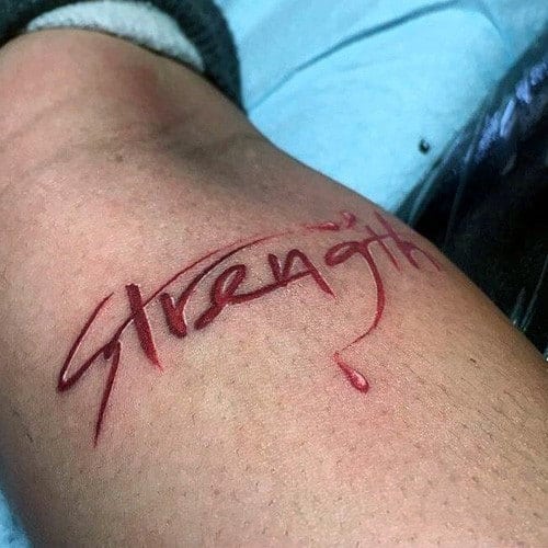 Red Ink Blood Drop Strength Male Tattoos